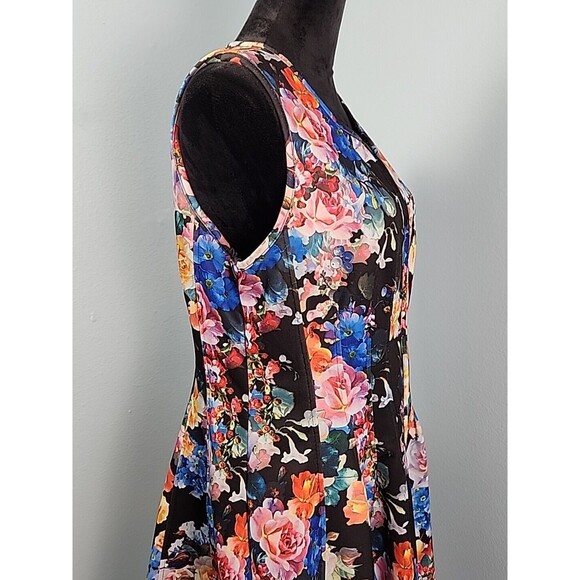 BETSEY JOHNSON Scuba Dress Fit & Flare Front Zip Sleeveless Floral Size 14 - Picture 6 of 13